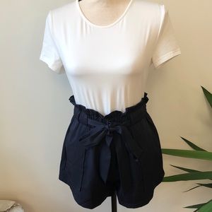 Windsor Navy Blue Satiny Paper-bag Shorts